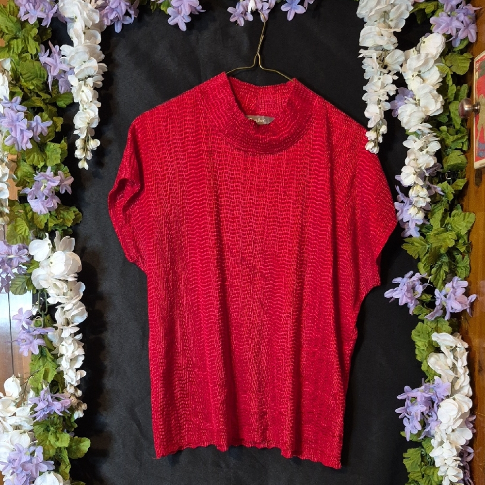 TanJay Red Textured Short Sleeve Knit Top